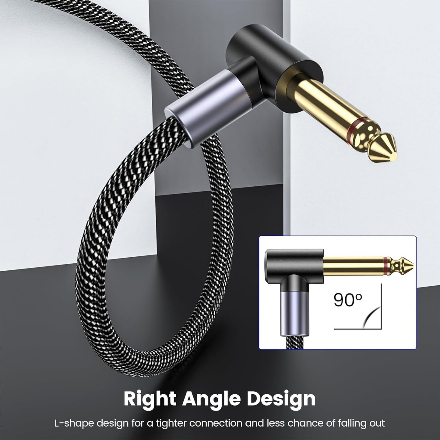MOSWAG Guitar Cable 10 Ft, 1/4 Inch Right Angle Instrument Cable, Electric Guitar Cord, 1/4 Inch TS Electric Guitar Amp Cord Compatible Bass Guitar, Electric, Bass, Amplifier