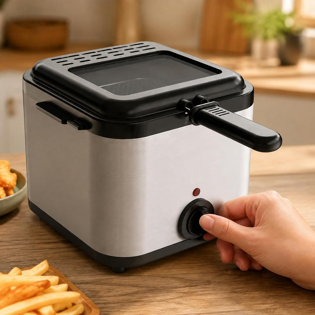 Countertop Electric Deep Fryer 1000W Kitchen Appliance Mechanical Controls for Small Kitchens
