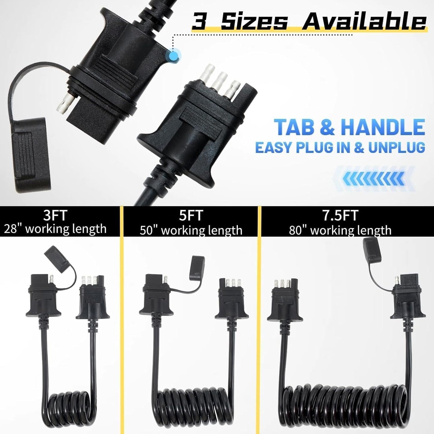 MECMO 3ft 4-Pin Flat Trailer Extension Coiled Cable 4 Pin Male and Female Wiring Harness Adapter, Trailer Wire Extension 4-Way Vehicle-Side and Trailer-Side 4 Prong Connector Extender Cord 3 Feet 36''