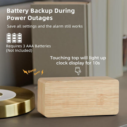 Purilite Select Wooden Digital Alarm Clock with Large LED Display