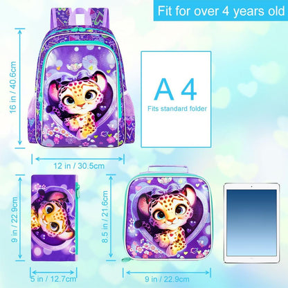 3pcs Backpack for Boys and Girls, 16” Kids Kindergarten Bookbag with Lunch Box, Cute Elementary Backpacks for Boy Girl