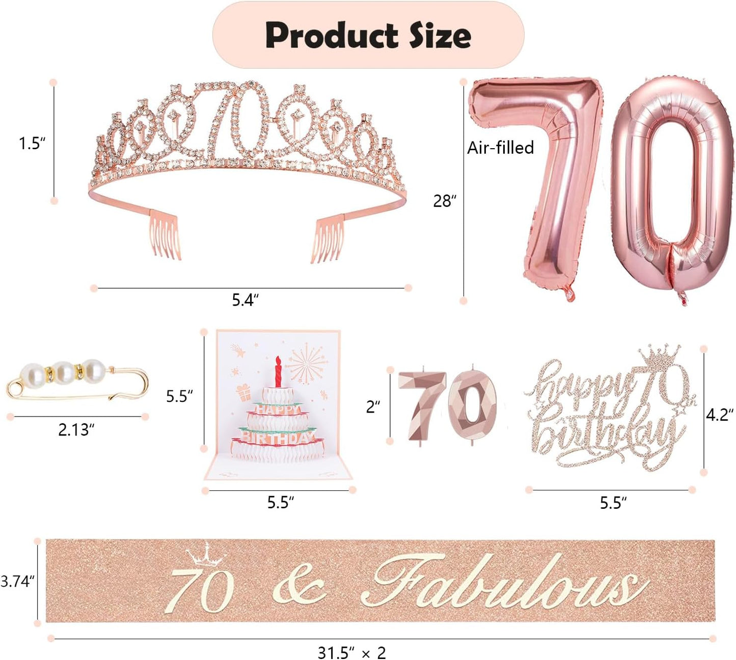 8pcs 40th Birthday Decorations gifts for Women, Including 40th Happy Birthday Cake Topper, Queen Sash with Pearl Pin, Sweet Rhinestone Tiara Crown for Women, Number Candles and Balloons (Rose Gold)