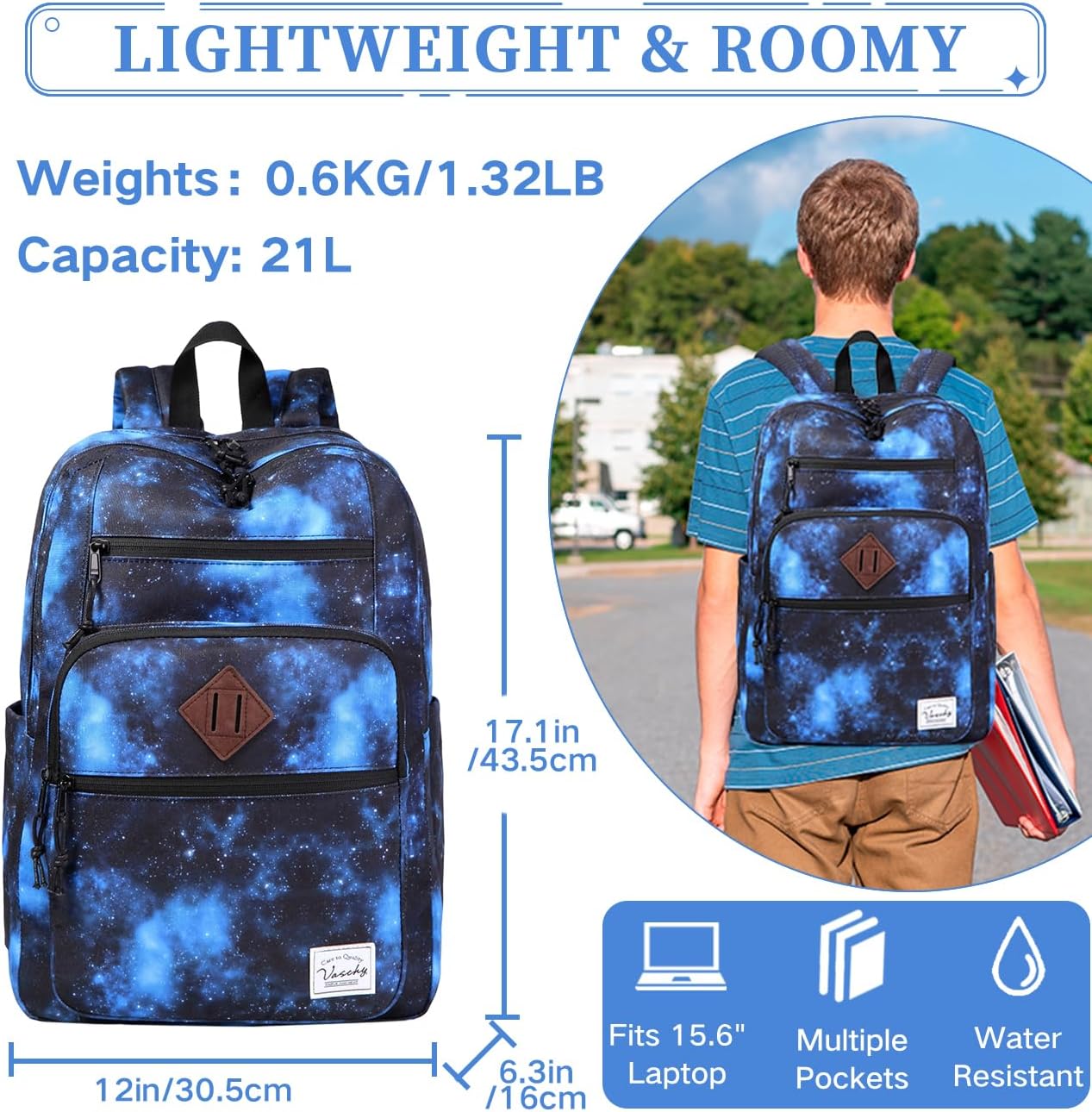 School Backpack for Men Women,Vaschy Lightweight School Bag Bookbag Casual Daypack for High School/College/Teens/Travel/Work