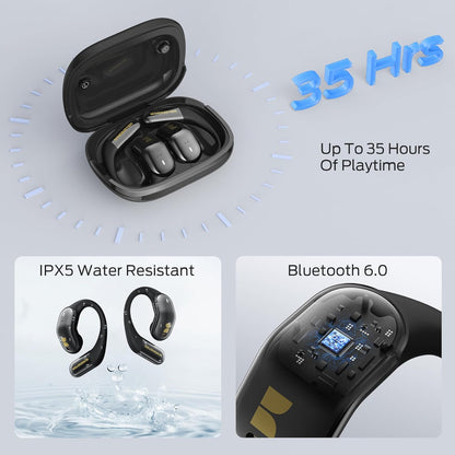 Monster Open Ear AC326 Headphones, Bluetooth 6.0 Wireless Earbuds with Dual-Mic Clear Calls, Air Conduction Headphones with Ear Hooks, Spatial Audio, Snug Fit, 35H Playtime, IPX5 for Sports, Black