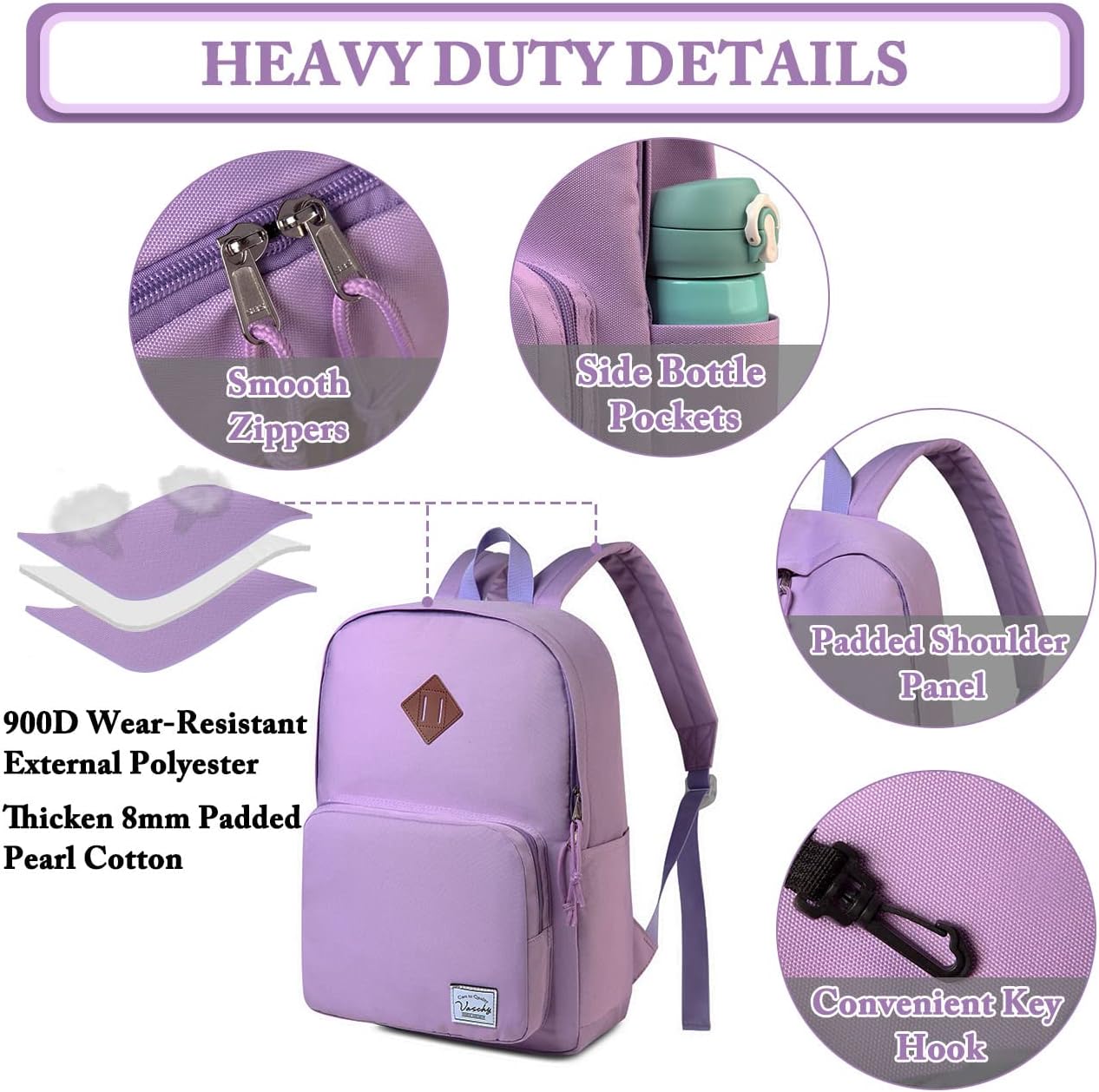 VASCHY Lightweight School Backpack for Women with Sleeve for 14" Laptop