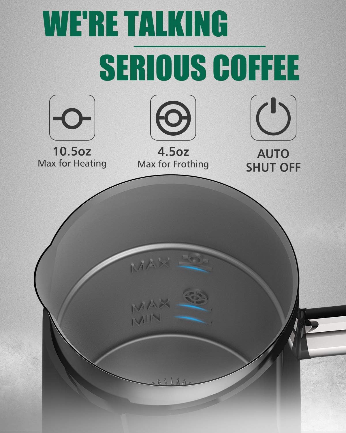 Huogary Electric Milk Frother, 4 in 1 Stainless Steel Milk Steamer, Milk Frother and Steamer for Coffee Milk Warmer for Latte, Cappuccinos, Macchiato