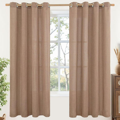 YoungsTex Natural Linen Curtains 84 Inch Long for Living Room Bedroom Grommet Top Light Filtering Privacy Linen Textured Window Semi Sheer Drapes, 2 Panels, 52x84 Inch, Natural