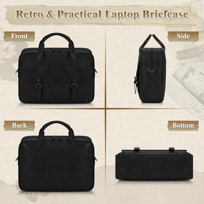 RAINSMORE Messenger Bag for Men 16 Inch Laptop Bag Vintage Leather Waterproof Laptop Briefcases Large Computer Satchel Bag - PuriLite