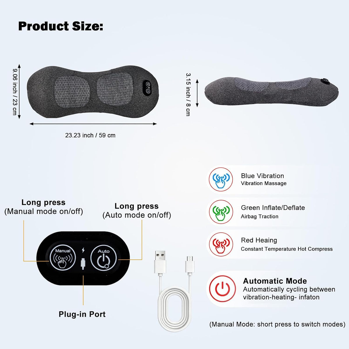 Cordless 3-in-1 Triple Fusion Back Massager with Heat, Vibration, Stretch