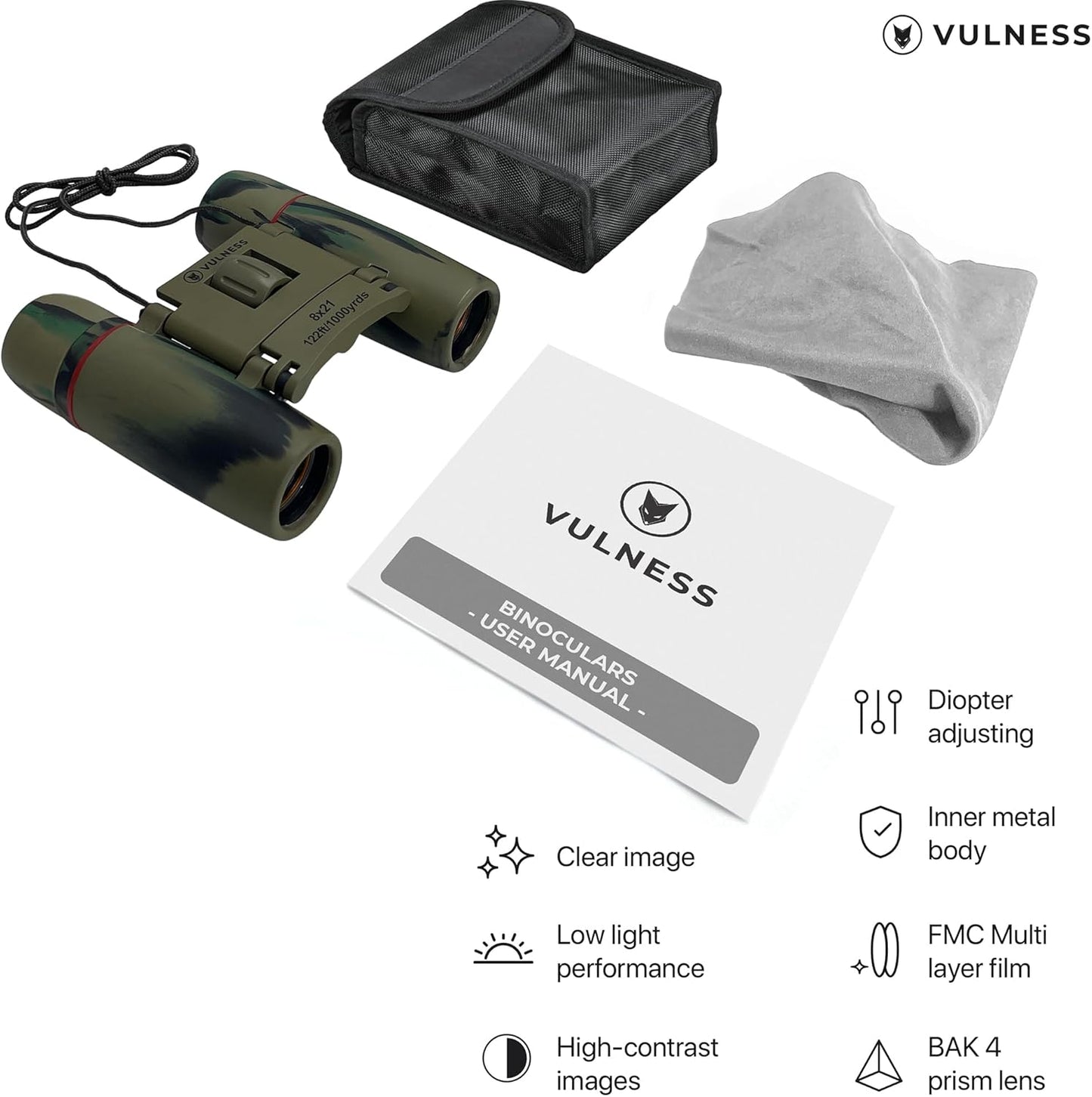 Binoculars for Adults | Compact Small Mini Travel Binocular for Bird Watching High Powered Electronics Cruise Ship Essentials Norwegian Alaska Must Haves Hiking Camping Gear by VULNESS (Black, 8X21)