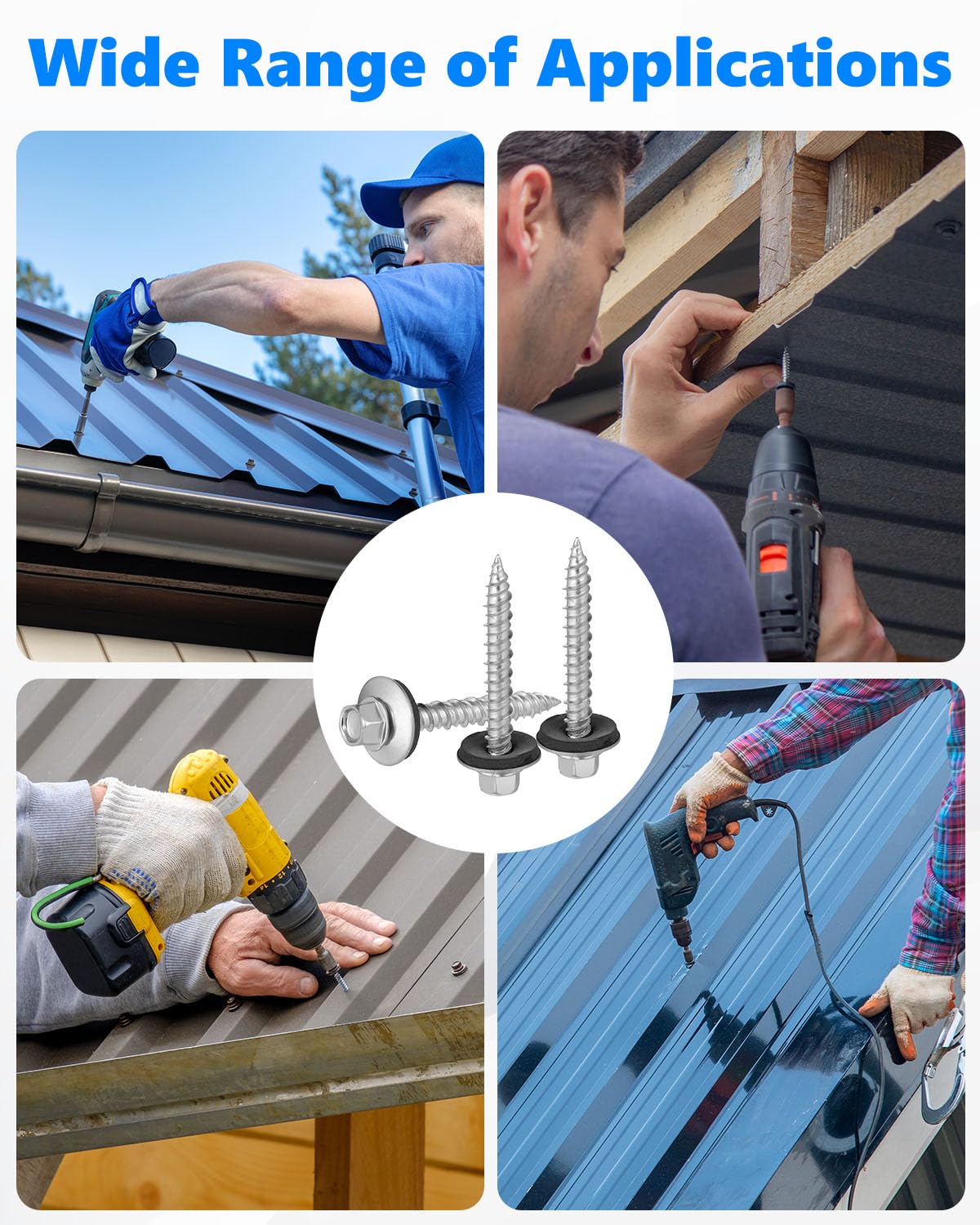 AOKLIT Hex Head Roofing Screws #10 × 1 Inch, 500Pcs Zinc Plated Self Tapping Metal Roof Screws with Rubber Washers for Metal and Corrugated Roofing Panels (Hex Socket Included)