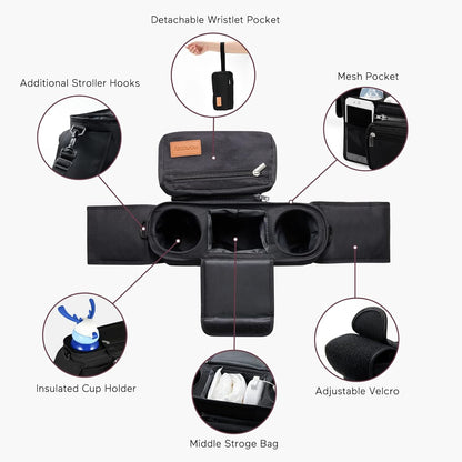 Universal Stroller Organizer with Insulated Cup Holder by Momcozy - Detachable Phone Bag & Shoulder Strap, Fits for Stroller like Uppababy, Baby Jogger, Britax, BOB, Umbrella and Pet Stroller