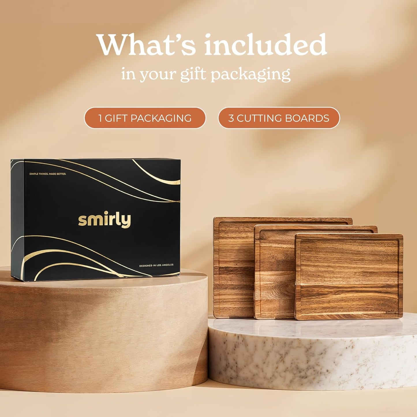 SMIRLY Wood Cutting Boards For Kitchen Meal Prep & Serving, Bamboo Cutting Board Set, Charcuterie Chopping Boards and Wooden Cutting Boards for Kitchen