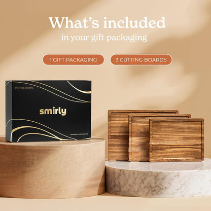 SMIRLY Wood Cutting Boards For Kitchen Meal Prep & Serving, Bamboo Cutting Board Set, Charcuterie Chopping Boards and Wooden Cutting Boards for Kitchen