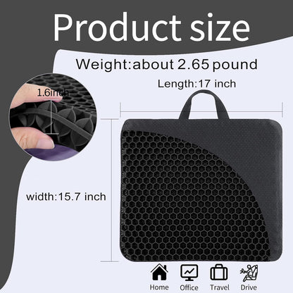 Gel Seat Cushion -for Long Sitting, Double Layer Breathable Honeycomb Chair Cushion with Non-Slip Cover for Help Relieve Pain, for Office Chair, Cars, Long Trips，Durable,Portable