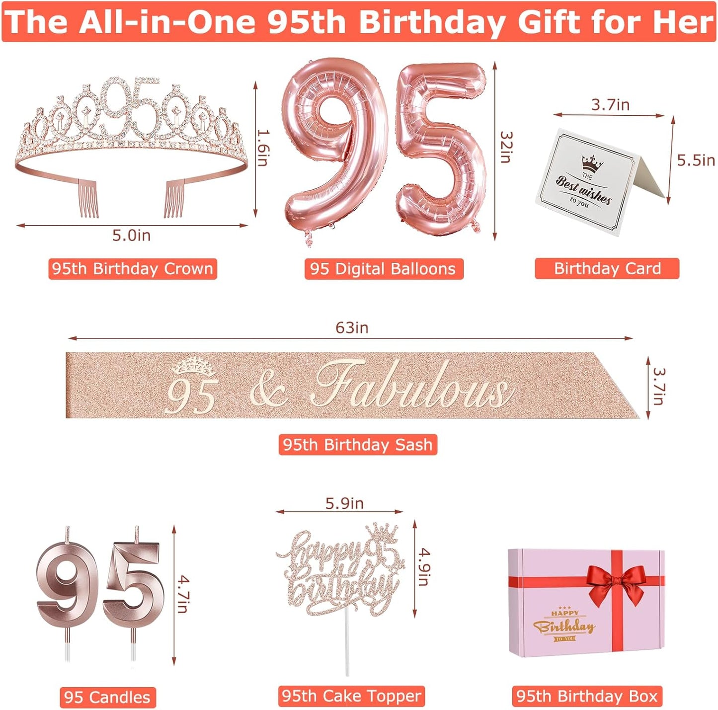 65th Birthday Decorations for Women, Including 65th Birthday Sash and Crown, Cake Topper and Candles, Number Balloons Rose Gold, 65 Year Old Gifts for Women