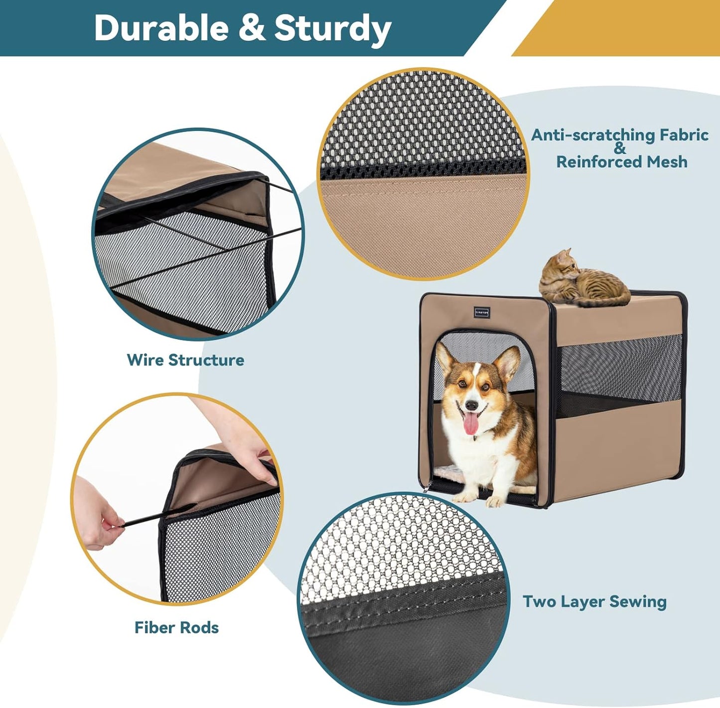 PETSFIT Soft Sided Dog Crate, Travel Dog Crate - 19 Inch Lightweight, Roomy, Easy to Set Up, Sturdy Portable Dog Kennel with Thick Mat, Navy Blue