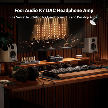 Fosi Audio K7 DAC Headphone Amp, Desktop USB C Digital to Analog Audio Converter for Workspace and Gaming PC PS5, Optical/Coaxial/Bluetooth aptX HD LL/Microphone Input, 3.5mm/4.4mm Balanced/RCA Output