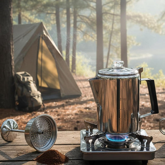 Cididu Coffee Percolator 9 Cup Camping Coffee Pot, Coffee Pot Outdoors, Stainless Steel Stove Top Brew Coffee Maker on Fire, Ideal for Group Camping, Hiking, Backpacking, RV and Travel