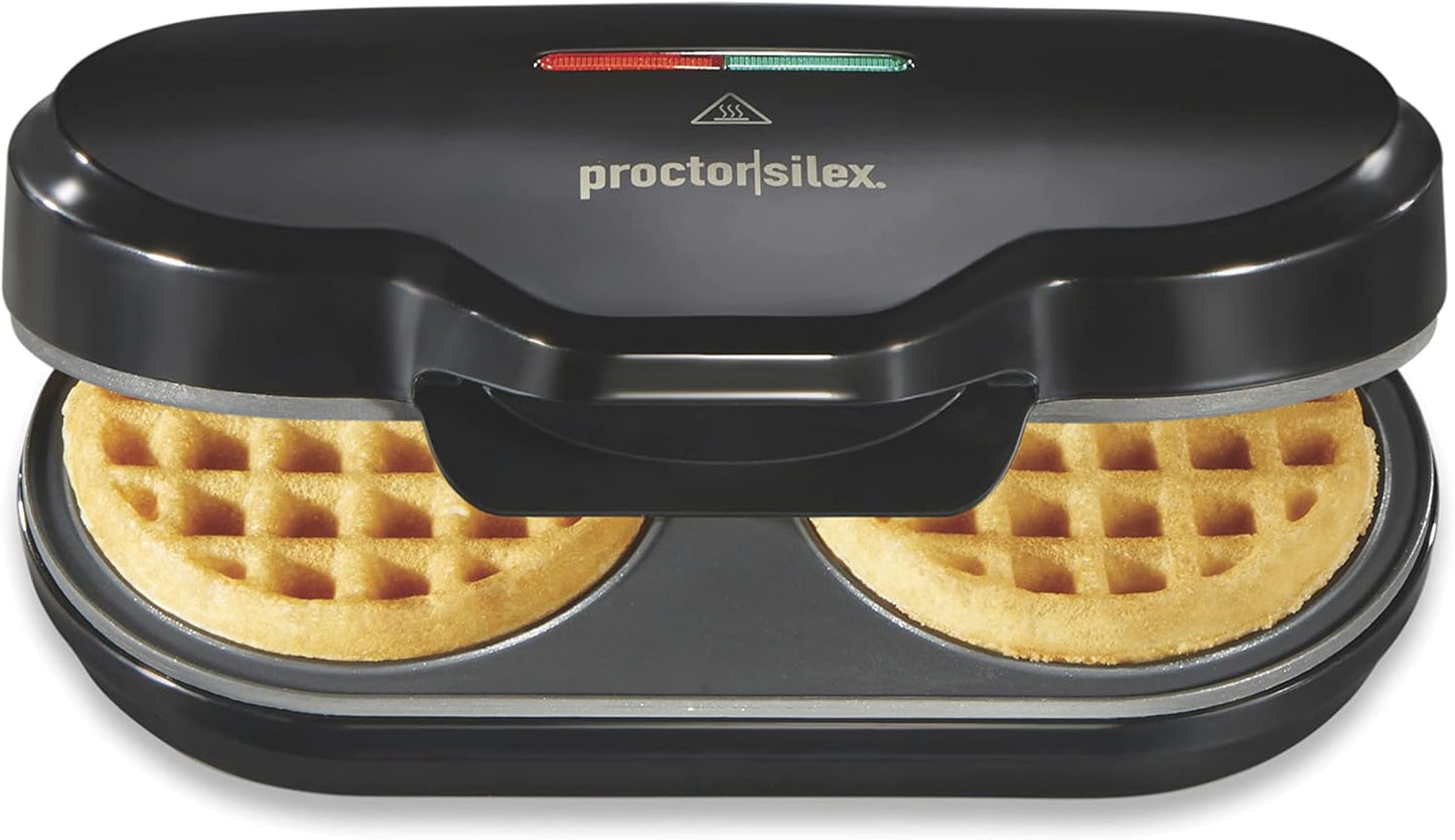 Proctor Silex Petite Double Waffle Maker, Nonstick Grids, Makes 4" Round Waffles, Black, 26102