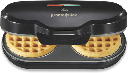 Proctor Silex Petite Double Waffle Maker, Nonstick Grids, Makes 4" Round Waffles, Black, 26102