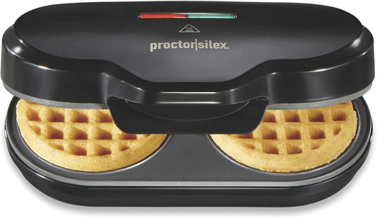 Proctor Silex Petite Double Waffle Maker, Nonstick Grids, Makes 4" Round Waffles, Black, 26102