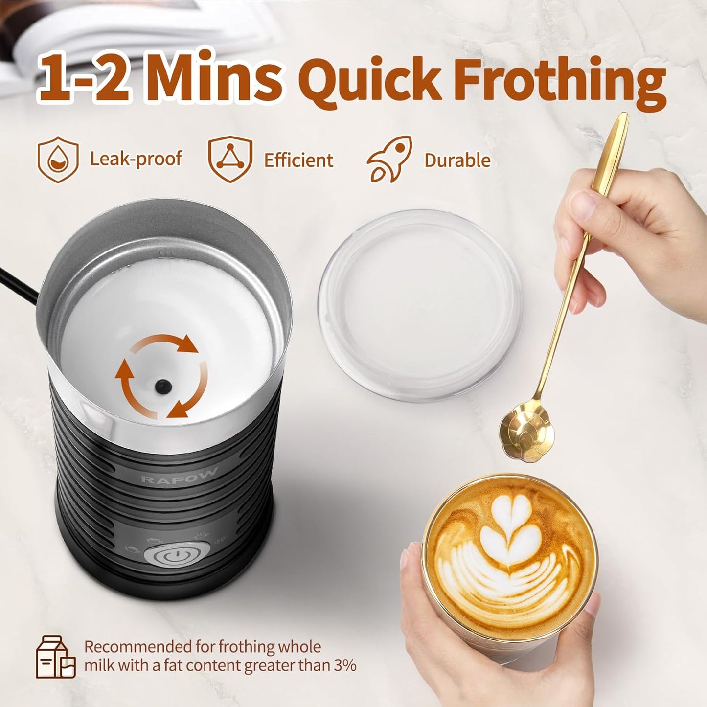 4 in 1 Electric Milk Frother: 10oz/350 mL Large Capacity Electric Milk Steamer for Hot and Cold Milk Froth - Automatic Milk Frother & Warmer for Latte, Cappuccinos, Macchiato, Hot Chocolate