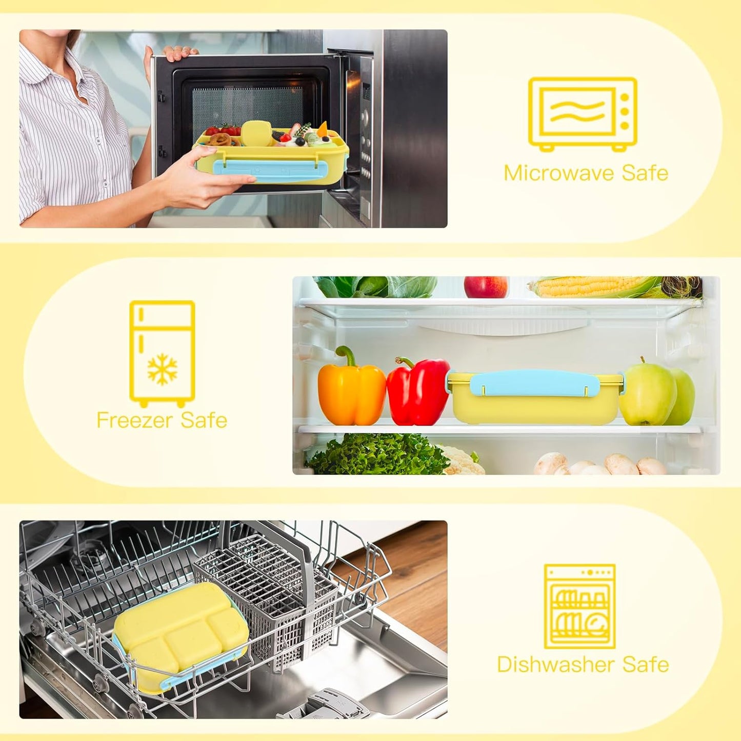 MaMix Bento Lunch Box Adult, Kids, Lunch Containers for Adults/Kids/Students,1300ML-4 Compartment (Blue)