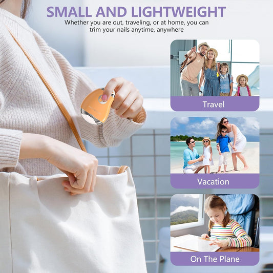 Type-C Rechargeable Electric Nail Clipper with LED Light, 3 Speeds - Safe, Automatic Trimming for Babies, Seniors, and Adults. Included Storage for Scraps - (Purple) - PuriLite