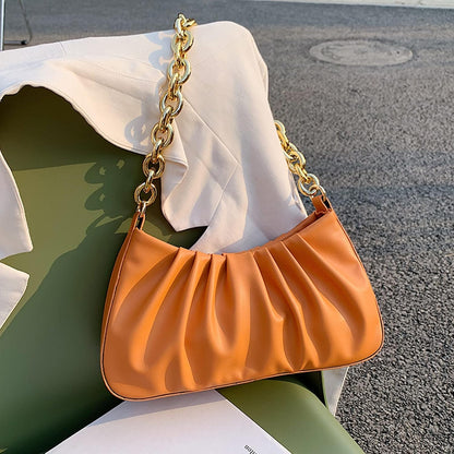 JOLLQUE Shoulder Bag for Women,Small Leather Handbag Purse,Gold Chain Evening Clutch