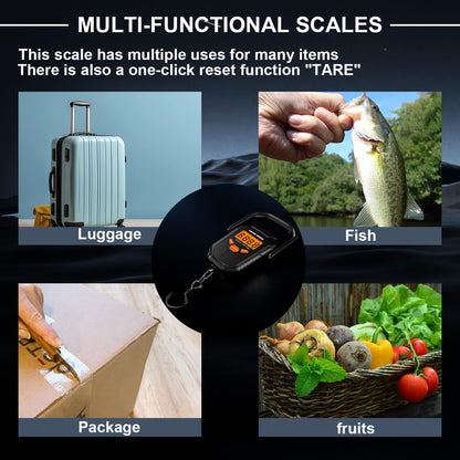 GRAM PRES Fish Scale 110lb/50kg,Digital Fishing Scale with Ruler,Electronic Portable Hanging Luggage Weight Scale with Hook and Fish Lip Gripper,Lb/oz/Kg Mode, Batteries Included