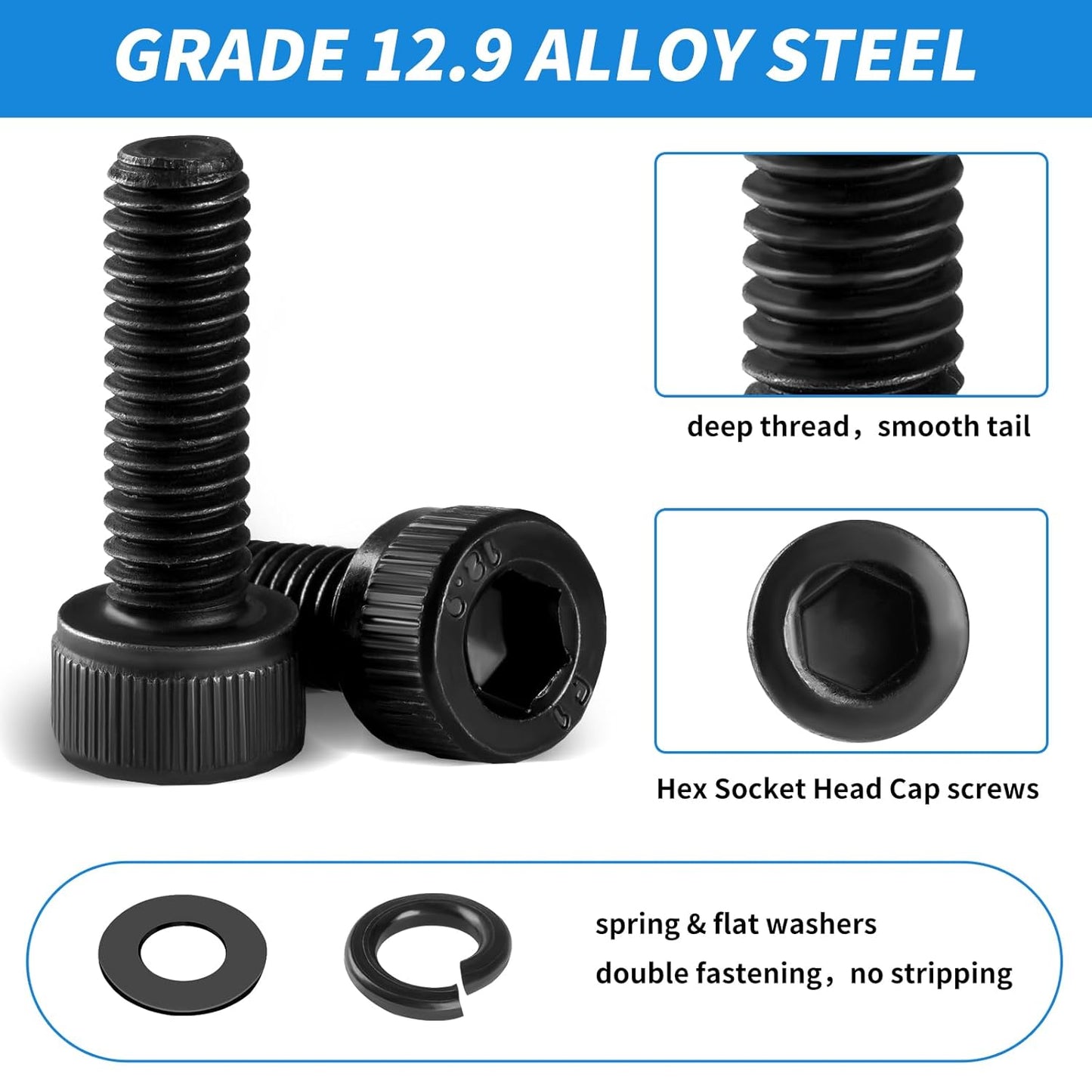 1705 Pcs Machine Screw Assortment Kit, M2 M3 M4 M5 Metric Bolts and Nuts Kit with Lock and Flat Washers, Hex Button Head 10.9 Alloy Steel Cap Screw Set with Allen Wrench
