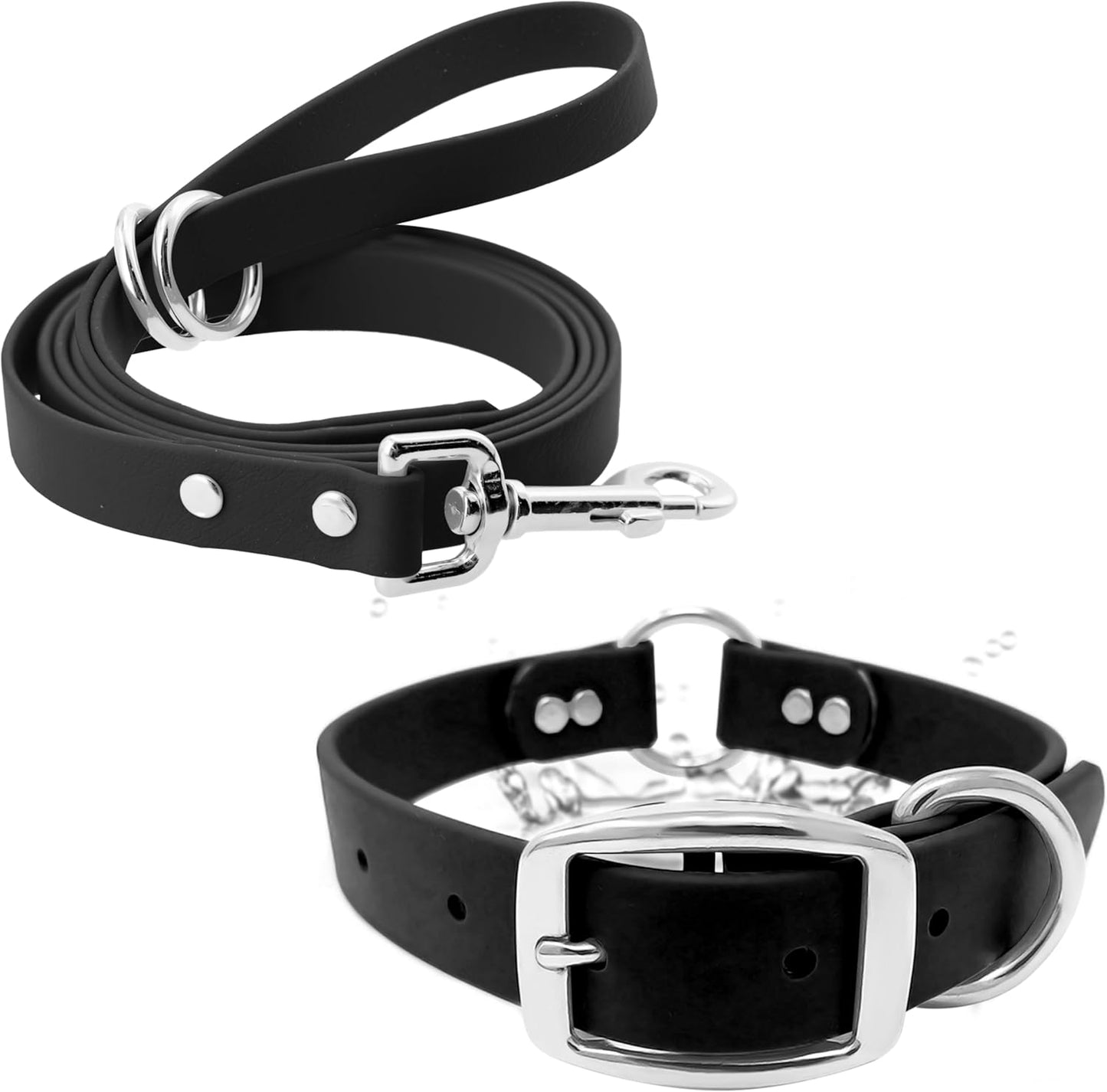 Regal Dog Products Small Orange Waterproof Dog Collar and Leash Set - Vinyl Coated, Biothane Puppy Pet Training Collar with Heavy Duty Center Ring & 5'ft Leash - Other Sizes for Medium & Large Dogs