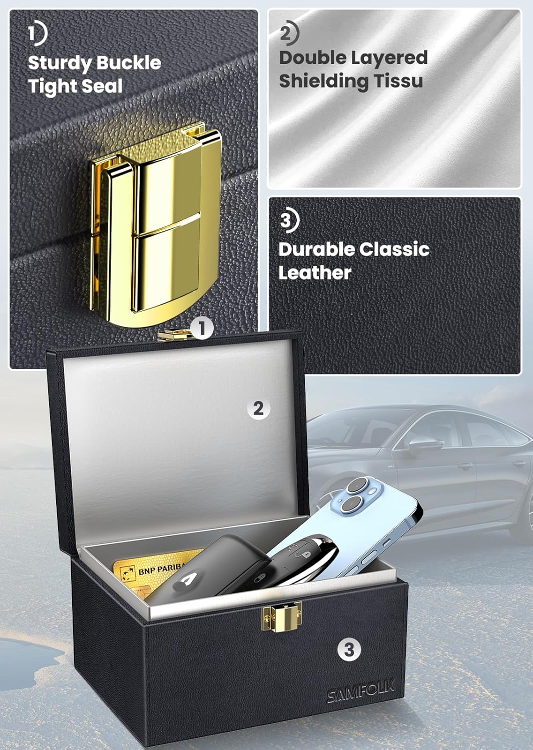 Samfolk Faraday Box with Faraday Pouchs, Faraday Box for Car Keys,RFID Key Fob Protector Anti-Theft Key Fob Box, Anti-Theft Cages for Car Keys, Phone and Credit Card