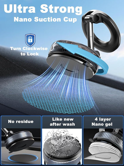 snanlen Upgraded 360° Nano Gel Vacuum Magnetic Phone Holder, Car Phone Holder for Magsafe[108+LBS Strongest Suction & 3000gf Strongest Magnetic], Suction Cup Phone Mount for Car/for iPhone 17 Pro Max