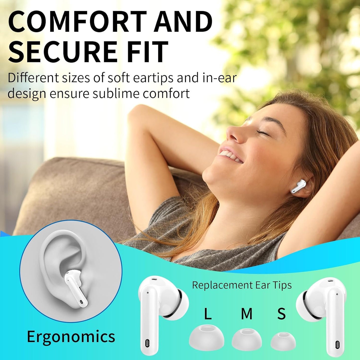 Wireless Earbuds, Bluetooth Headphones 5.4 HiFi Stereo, Wireless Earphones with ENC Noise Cancelling Mic, IP7 Waterproof in Ear Headphones, LED Digital Display Ear Buds, Touch Control, White