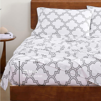 Lane Linen 100% Organic Cotton Queen Sheet Set, 4-Piece Percale Bed Sheets for Queen Bed - Soft, Breathable, Hypoallergenic, Deep Pocket Fits Mattress Up to 15" Deep, Hotel Quality Sheets - White