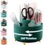 360 Degree Rotating Desk Pencil Holder, Plastic Desktop Organizer with 5 Compartments for Office, School, Home and Vanity Storage - PuriLite