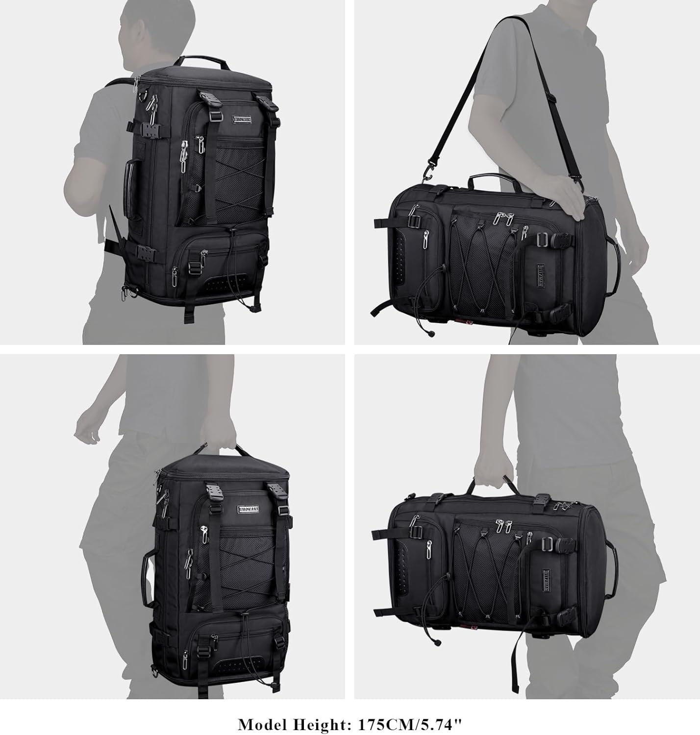 WITZMAN Travel Backpack for Men Large Carry on Backpack Convertible 3 in 1 Bags with Shoe Compartment Fit 17 Inch Laptop(B689 Black)