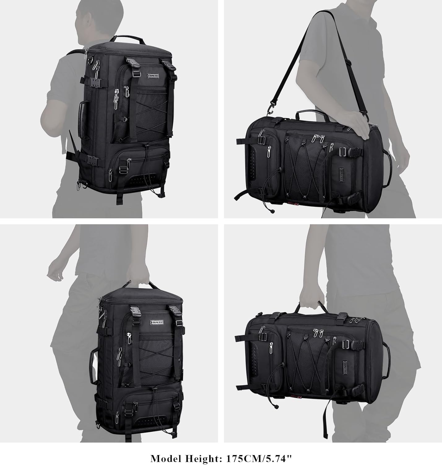 WITZMAN Travel Backpack for Men Large Carry on Backpack Convertible 3 in 1 Bags with Shoe Compartment Fit 17 Inch Laptop(B689 Silvery Grey)