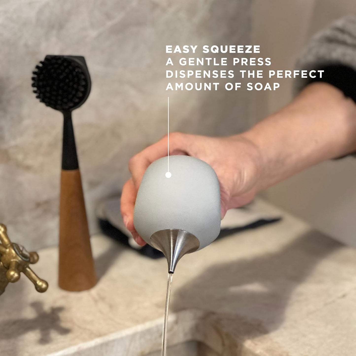 EVA SOLO | Soap Dispenser | Silicone with a Stainless Steel Spout for Kitchen Dish or Hand Soap | Danish Design, Functionality & Quality | Marble Grey