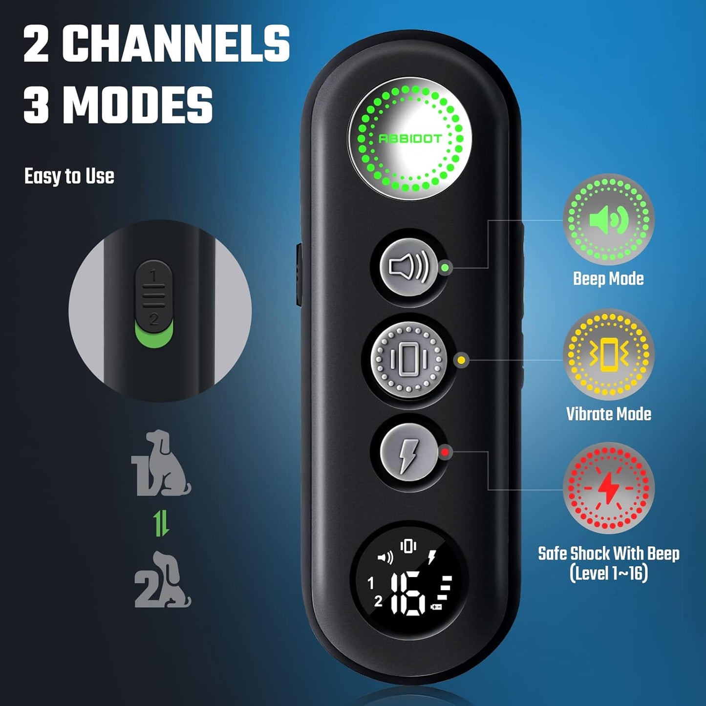 ABBIDOT Shock Collar (8-120 lbs) - Small Size Dog Training Collar with Remote Waterproof Rechargeable Dog Shock Collar with Remote E Collar for Small Medium Large Dogs