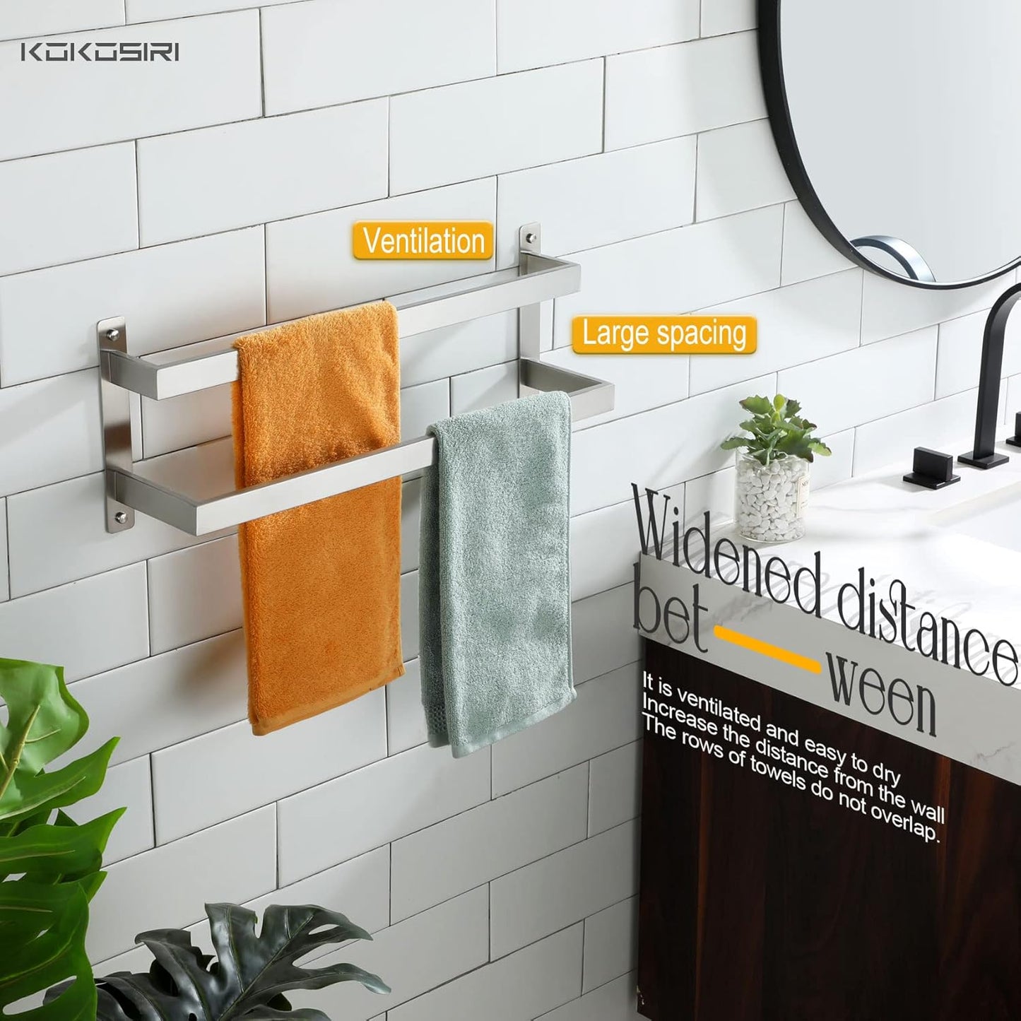 KOKOSIRI Towel Bars Black Bath Towel Holders 20 Inches Bathroom 2-Tiers Ladder Towel Rails Wall Mounted Towels Shelves Rack Stainless Steel, B5008BK-L20