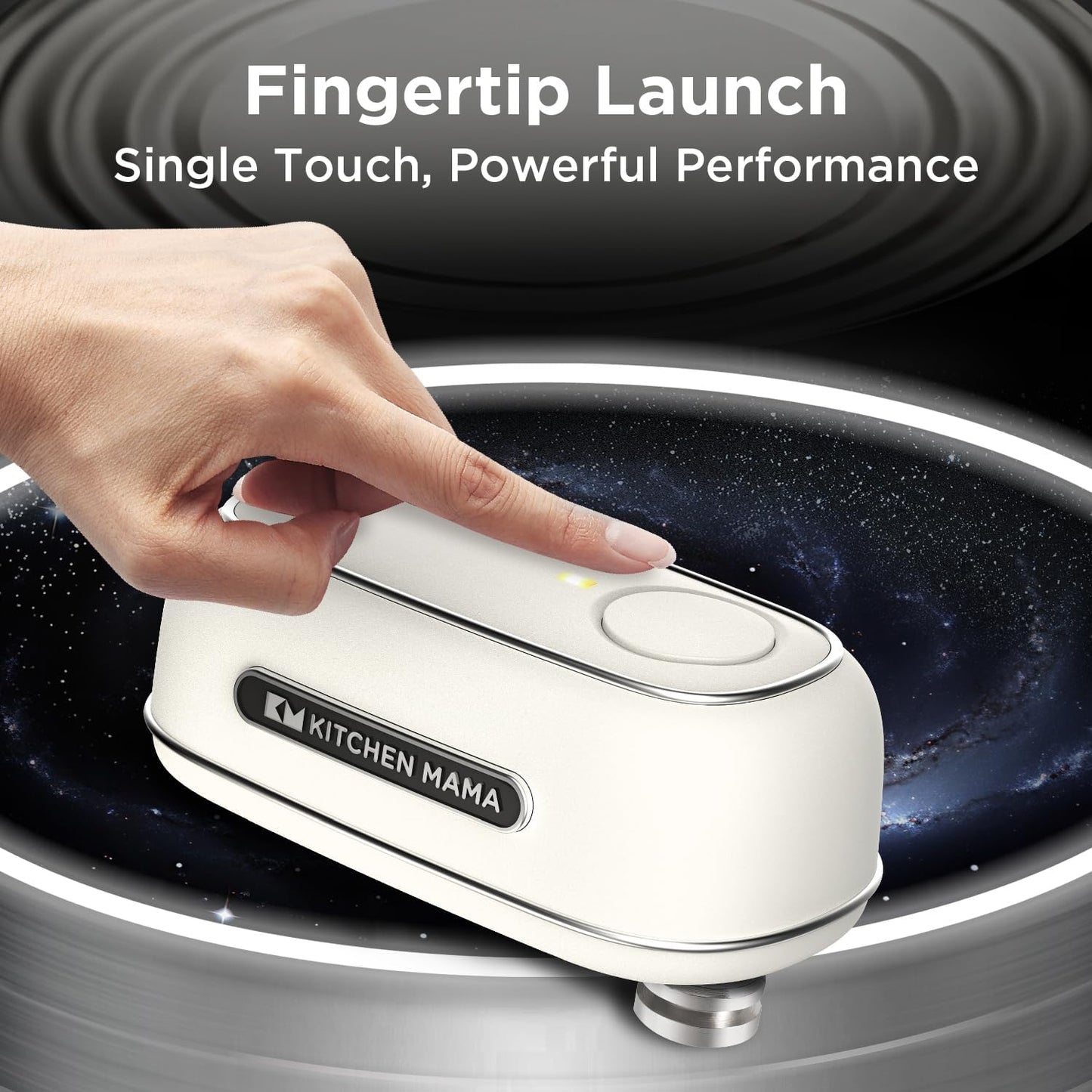 Kitchen Mama Orbit One Stainless Steel Rechargeable Electric Can Opener: Hands-Free, USB-C Charging, Automatic Stop, Smooth Edge, Safety, Blade for Large Cans, Heavy Duty, Soda Can and Pop Can