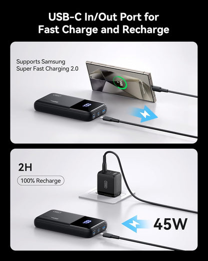 INIU Power Bank, 20000mAh 65W Ultra Compact USB C Laptop & Phone Portable Charger, Fast Charging Flight Cruise Ship Travel Essential Battery Pack for College Students Travelers Teen Boys Girls, Red
