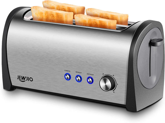 4-Slice Toaster with Extra-Wide 1.25" Slots & Independent Controls | 1300W for Fast, Even Heating | Defrost, Reheat, Cancel Functions | Removable Crumb Tray Brush Silver