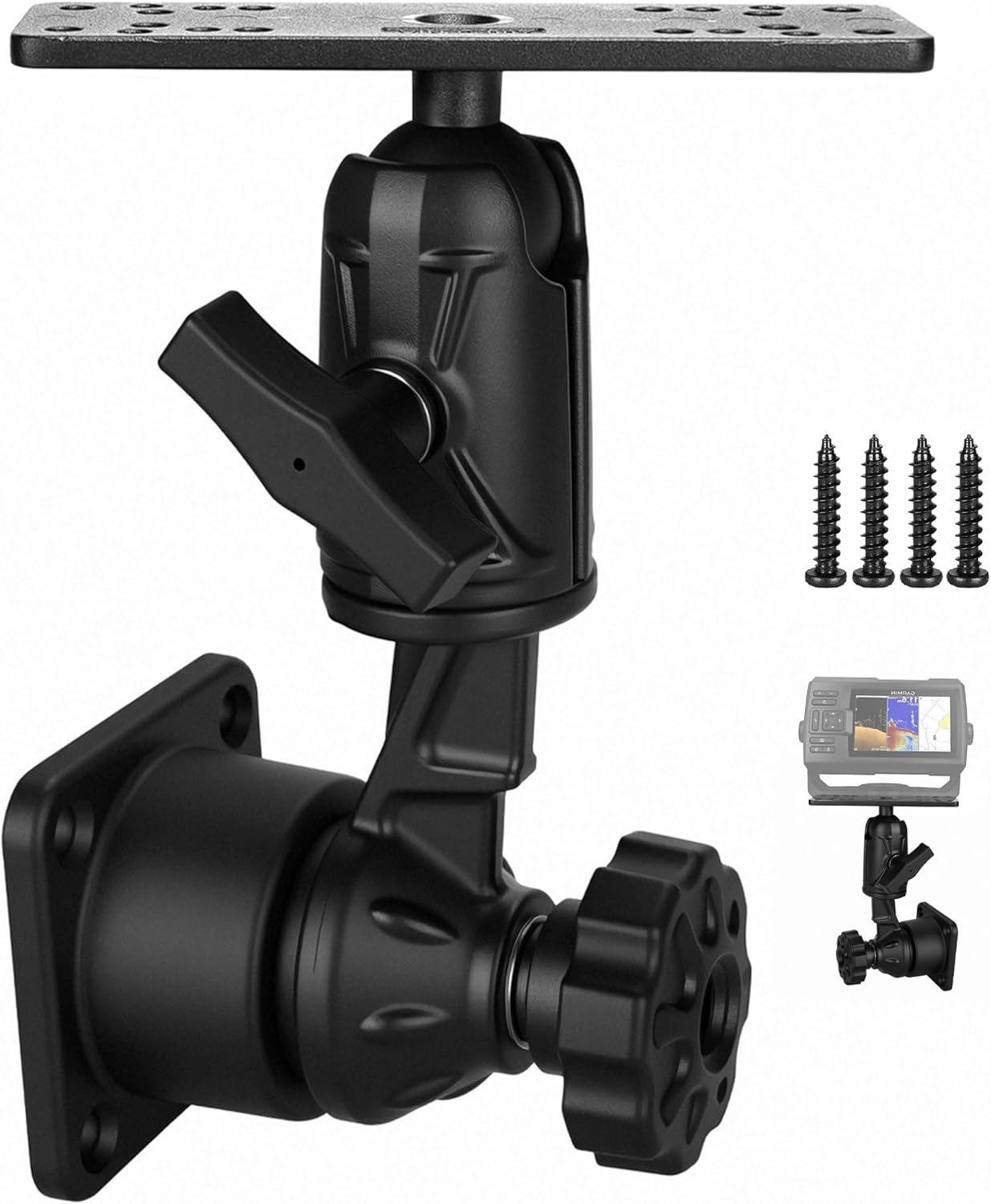 Velpaw Aluminium Vertically or Horizontally Fish Finder Swivel Arm Mount, 7.32" Arm Heavy Duty Chartplotters/Depth Finders Mount, Compatible with Garmin, Lowrance and More, for Boats/Kayaks