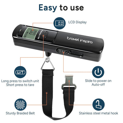 travel inspira Luggage Scale Battery-Free, Travel Essentials, Portable Handheld Digital Suitcase Weight Scale for for Travel Accessories, 110lbs/50kg