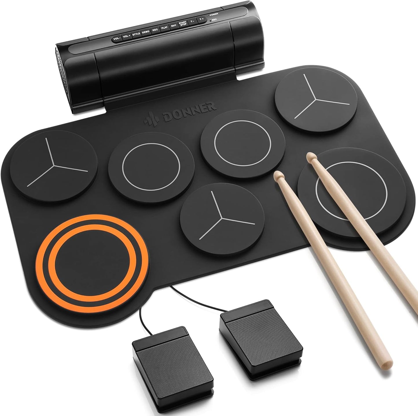 Donner Electronic Drum Set, 7 Pads Electric Drum Pad Roll Up Quiet Drum Pad Built-in Speaker, 40 Lessons Included, Kids Holiday Christmas & Birthday Gift Instrument Toys(DED-20)