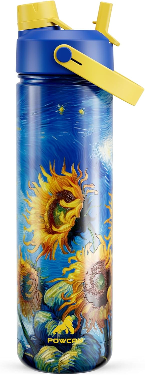 POWCAN 26 oz Insulated Water Bottle with 2-in-1 Straw and Spout Lid, Keep Cold 24H, Leak-Proof, Fits in Car Cup Holder, Stainless Steel Water Bottle for Sports, Travel, and School (Cotton Candy)